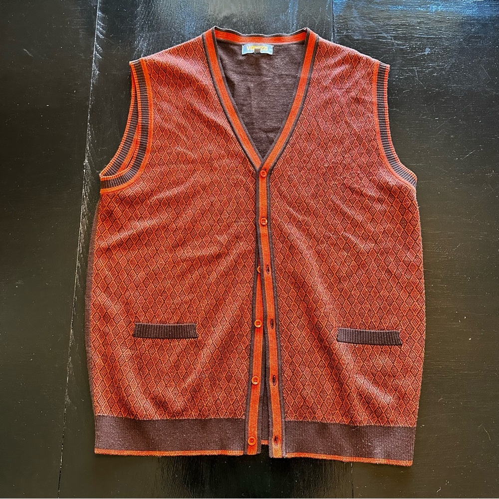 Men's Orange and Brown Sweater Vest